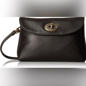 Fossil Black Leather Crossbody Bag with Gold Accent